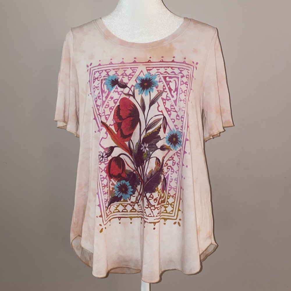 Lucky Brand Tie Dye Floral Graphic Tee